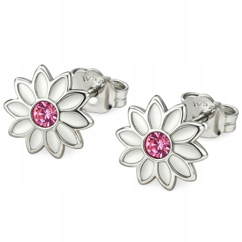 Srebrne kolczyki kwiatki sztyfty różowe cyrkonie srebro 925 dla dziewczynki