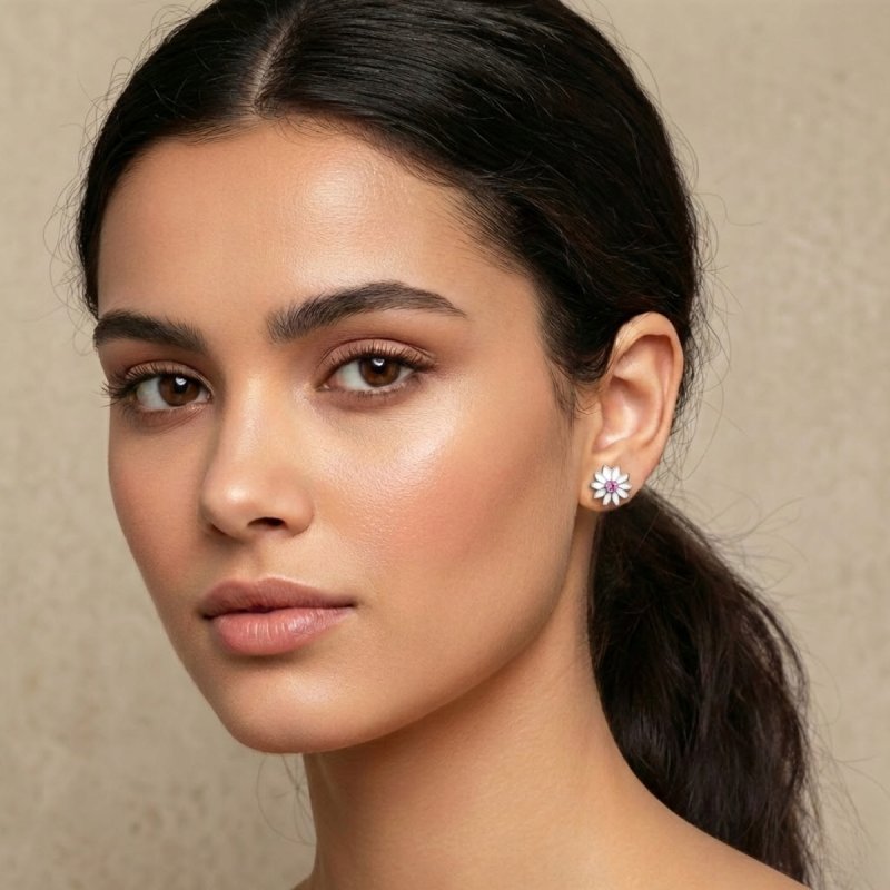 Srebrne kolczyki kwiatki sztyfty różowe cyrkonie srebro 925 dla dziewczynki