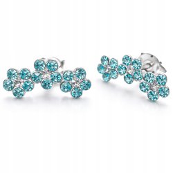 Srebrne kolczyki trzy kwiatki sztyfty cyrkonie srebro 925 dla dziewczynki