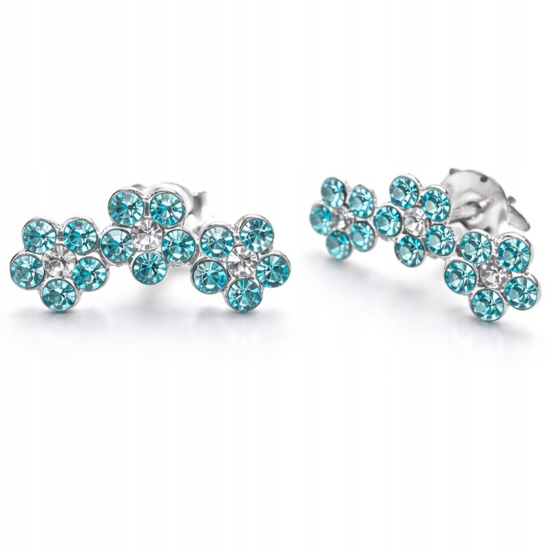 Srebrne kolczyki trzy kwiatki sztyfty cyrkonie srebro 925 dla dziewczynki