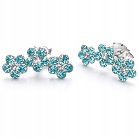 Srebrne kolczyki trzy kwiatki sztyfty cyrkonie srebro 925 dla dziewczynki