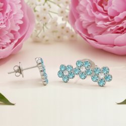 Srebrne kolczyki trzy kwiatki sztyfty cyrkonie srebro 925 dla dziewczynki