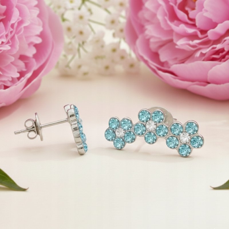 Srebrne kolczyki trzy kwiatki sztyfty cyrkonie srebro 925 dla dziewczynki