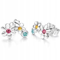 Srebrne kolczyki dwa kwiatki sztyfty cyrkonie srebro 925 dla dziewczynki