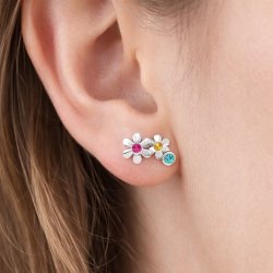 Srebrne kolczyki dwa kwiatki sztyfty cyrkonie srebro 925 dla dziewczynki