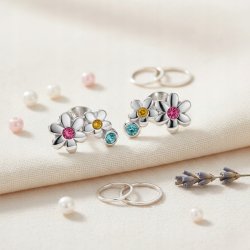 Srebrne kolczyki dwa kwiatki sztyfty cyrkonie srebro 925 dla dziewczynki