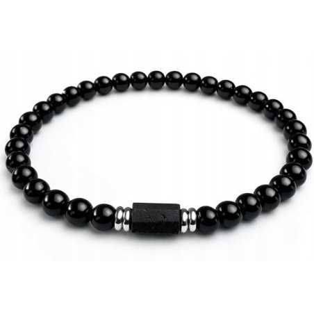 Bransoleta męska czarna turmalin kamień wulkaniczny regulowana srebro 925