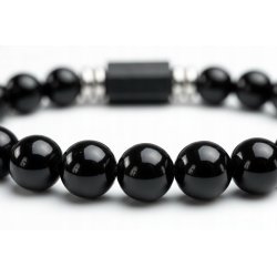 Bransoleta męska czarna turmalin kamień wulkaniczny regulowana srebro 925