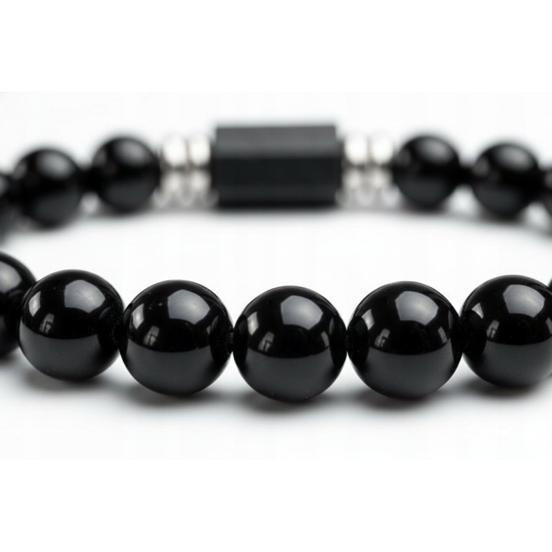 Bransoleta męska czarna turmalin kamień wulkaniczny regulowana srebro 925