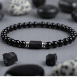 Bransoleta męska czarna turmalin kamień wulkaniczny regulowana srebro 925
