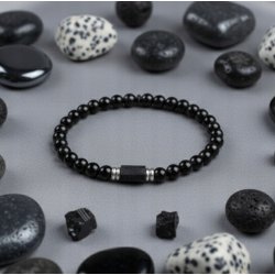Bransoleta męska czarna turmalin kamień wulkaniczny regulowana srebro 925