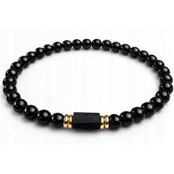 Bransoleta męska czarna turmalin kamień wulkaniczny pozłacana srebro 925