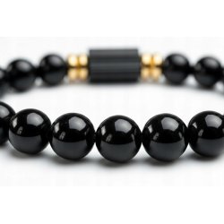 Bransoleta męska czarna turmalin kamień wulkaniczny pozłacana srebro 925