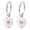 Kolczyki kółka dla dzieci dziewczynki srebrne kwiatki wiszące srebro 925