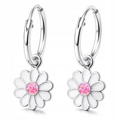 Kolczyki kółka dla dzieci dziewczynki srebrne kwiatki wiszące srebro 925