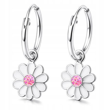 Kolczyki kółka dla dzieci dziewczynki srebrne kwiatki wiszące srebro 925