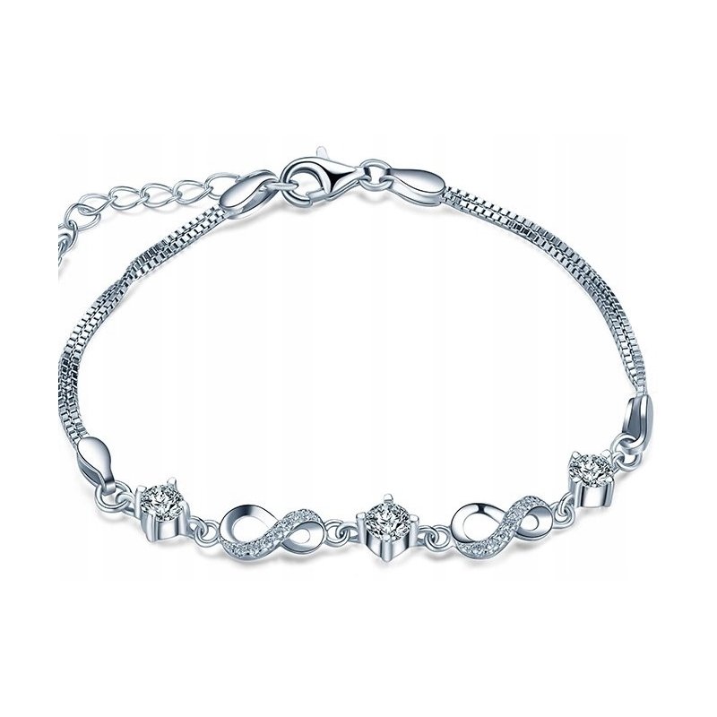 Srebrna bransoletka damska nieskończoność z kryształami stal chirurgiczna