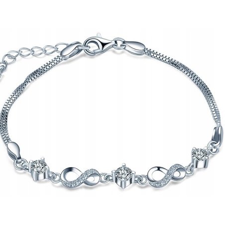 Srebrna bransoletka damska nieskończoność z kryształami stal chirurgiczna