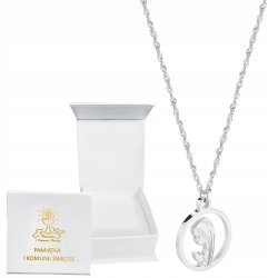 Łańcuszek srebrny medalik komunijny Matka Boska Komunia stal 316L Chrzest