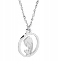 Łańcuszek srebrny medalik komunijny Matka Boska Komunia stal 316L Chrzest