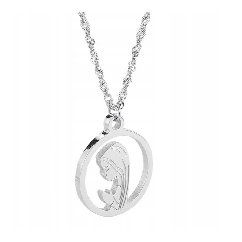 Łańcuszek srebrny medalik komunijny Matka Boska Komunia stal 316L Chrzest