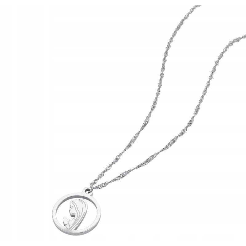 Łańcuszek srebrny medalik komunijny Matka Boska Komunia stal 316L Chrzest