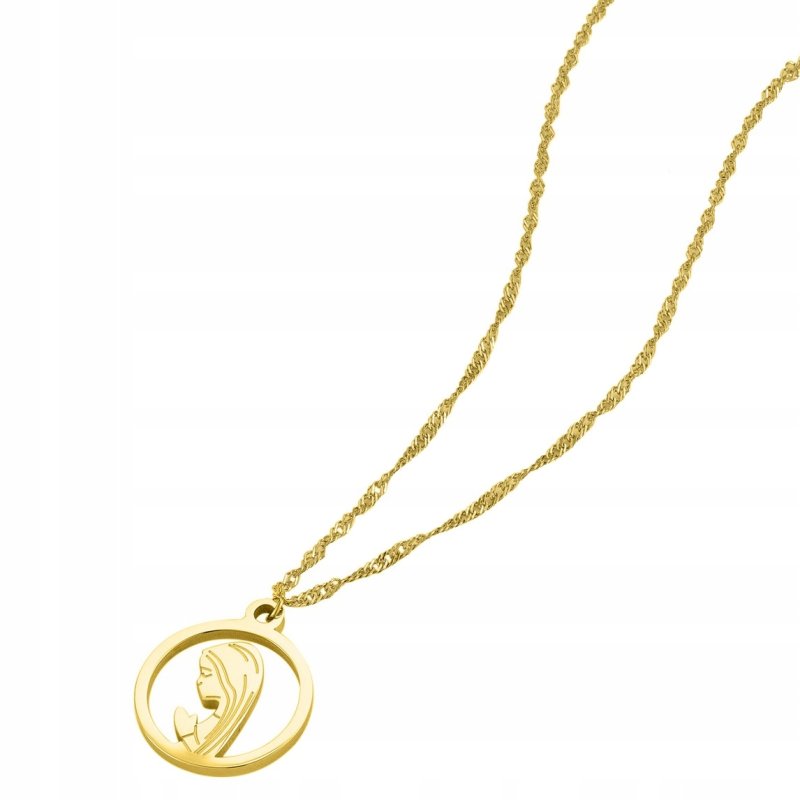 Łańcuszek pozłacany medalik komunijny Matka Boska Komunia Chrzest stal 316L