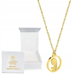 Łańcuszek pozłacany medalik komunijny Matka Boska Komunia Chrzest stal 316L