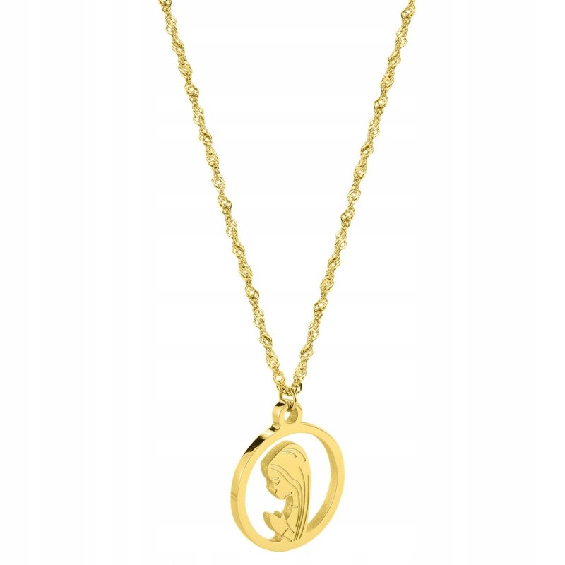 Łańcuszek pozłacany medalik komunijny Matka Boska Komunia Chrzest stal 316L