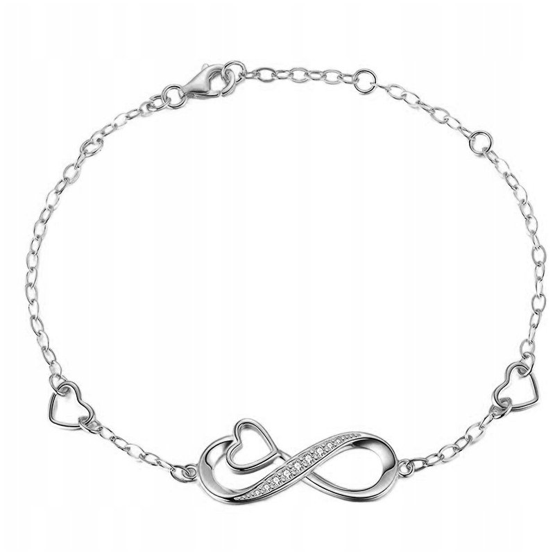 Bransoletka srebrna nieskończoność serce stal szlachetna 316L 17,5 cm