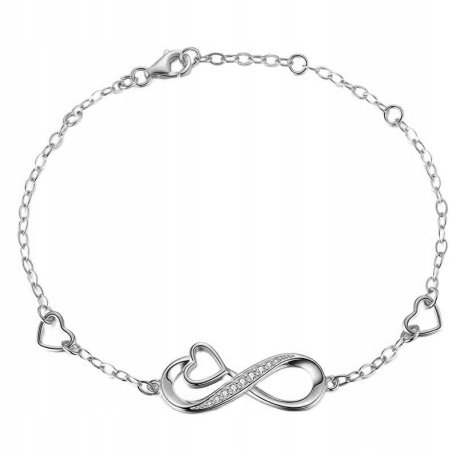 Bransoletka srebrna nieskończoność serce stal szlachetna 316L 17,5 cm