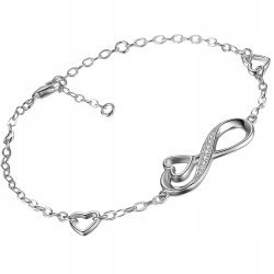 Bransoletka srebrna nieskończoność serce stal szlachetna 316L 17,5 cm