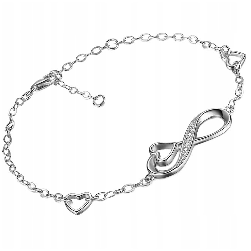 Bransoletka srebrna nieskończoność serce stal szlachetna 316L 17,5 cm
