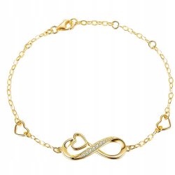 Bransoletka pozłacana nieskończoność serce stal szlachetna 316L 17,5 cm