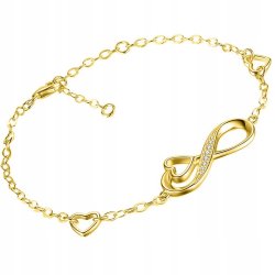 Bransoletka pozłacana nieskończoność serce stal szlachetna 316L 17,5 cm