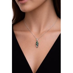 Naszyjnik srebrny łańcuszek srebro próba 925 malachit z zawieszką damski