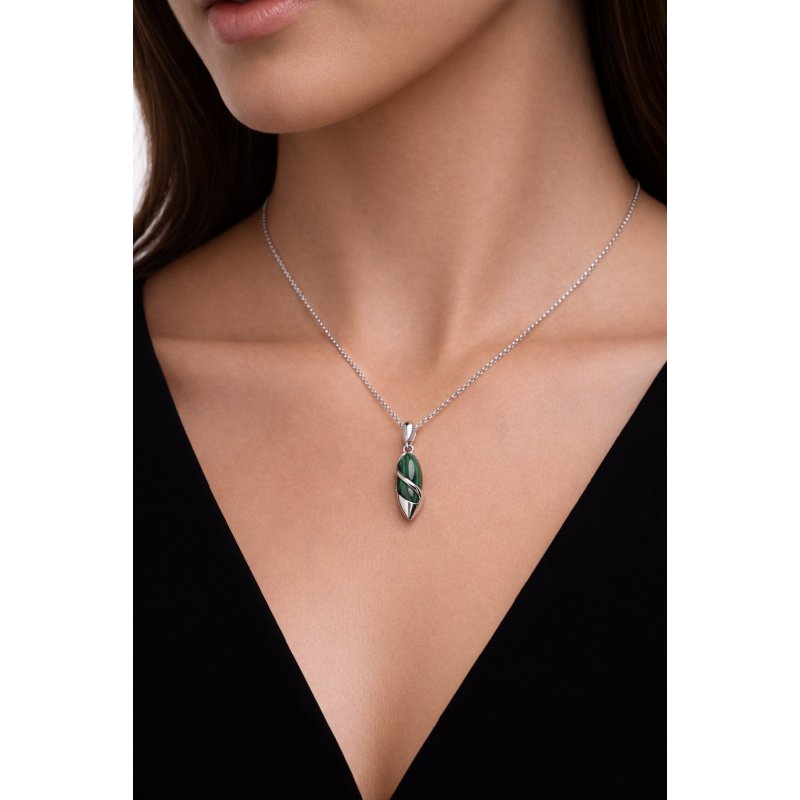 Naszyjnik srebrny łańcuszek srebro próba 925 malachit z zawieszką damski