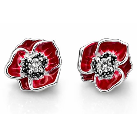 Kolczyki srebrne wkrętki sztyfty kwiatki maki srebro próba 925 wiosna