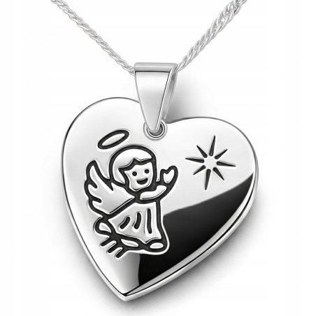 Naszyjnik serce dla dziewczynki aniołek srebro 925 Komunia Chrzest Święta