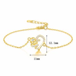 Srebrna bransoletka damska 925 serce z różą srebro pozłacane 925