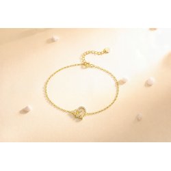 Srebrna bransoletka damska 925 serce z różą srebro pozłacane 925