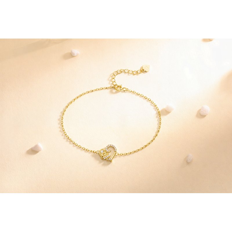 Srebrna bransoletka damska 925 serce z różą srebro pozłacane 925