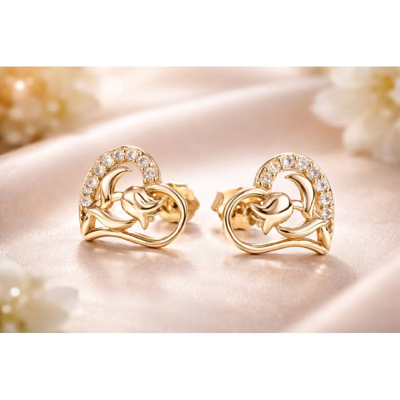 Srebrne kolczyki serca tulipany dla dziewczyny srebro pozłacane prezent