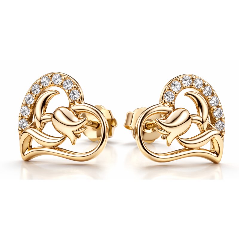 Srebrne kolczyki serca tulipany dla dziewczyny srebro pozłacane prezent