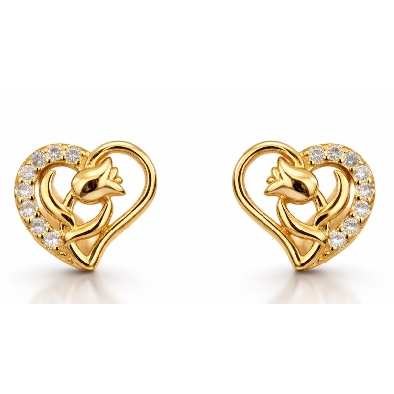 Srebrne kolczyki serca tulipany dla dziewczyny srebro pozłacane prezent