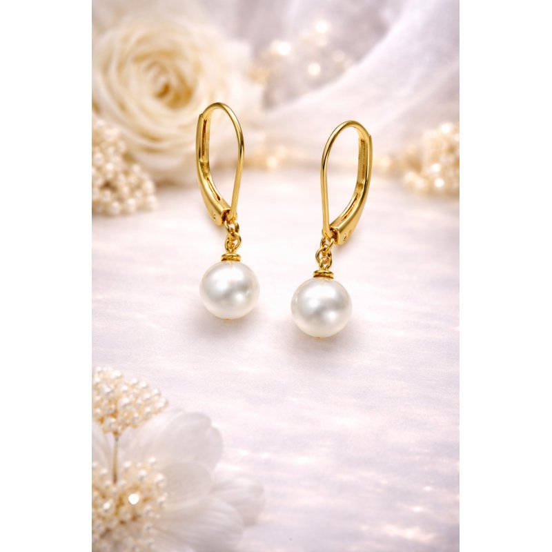 Srebrne kolczyki perły wiszące angielskie pozłacane srebro 925