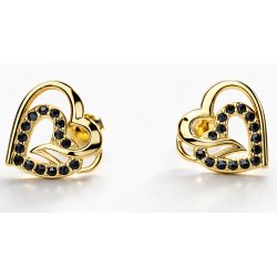 Kolczyki srebrne damskie wkrętki sztyfty serca czarne srebro 925 pozłacane