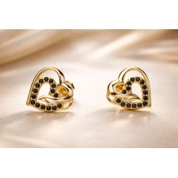 Kolczyki srebrne damskie wkrętki sztyfty serca czarne srebro 925 pozłacane