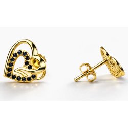 Kolczyki srebrne damskie wkrętki sztyfty serca czarne srebro 925 pozłacane