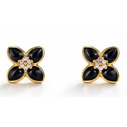 Kolczyki wkrętki kwiatki czarne wkrętki sztyfty srebro 925 pozłacane